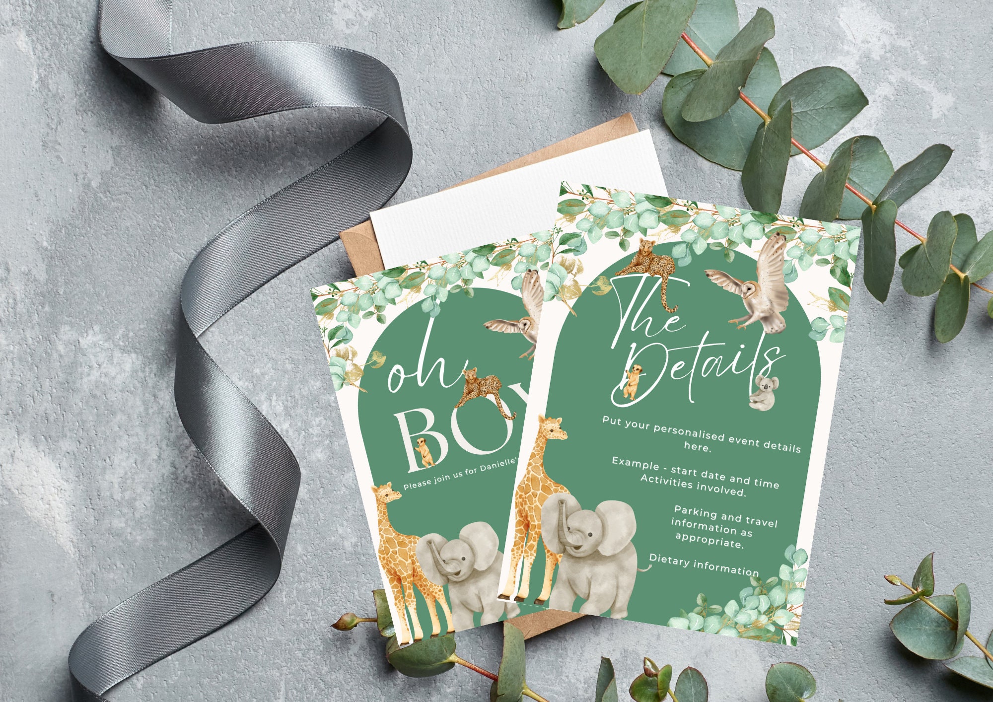 Editable Digital Download Safari Oh Boy Jungle Baby Shower Invite Pack