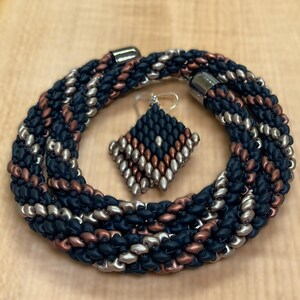 Beaded jewelry set necklace and earrings spiral statement necklace matte black copper business casual