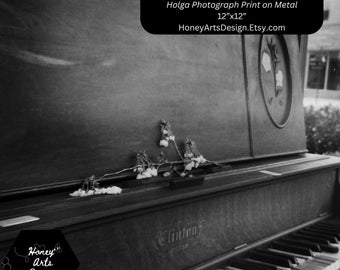 Street Piano | Photograph on Metal Print | 12”x12” | Holga Square Format Photo | Street Photography | Musician | Musical Instrument | Night