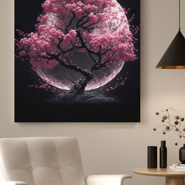 Kersenbloesemboom - Japanse muurkunst - Canvasafdruk | Kantoor, kantoordecoratie, decoratie, kunst aan de muur, wanddecoratie, kunst aan de muur