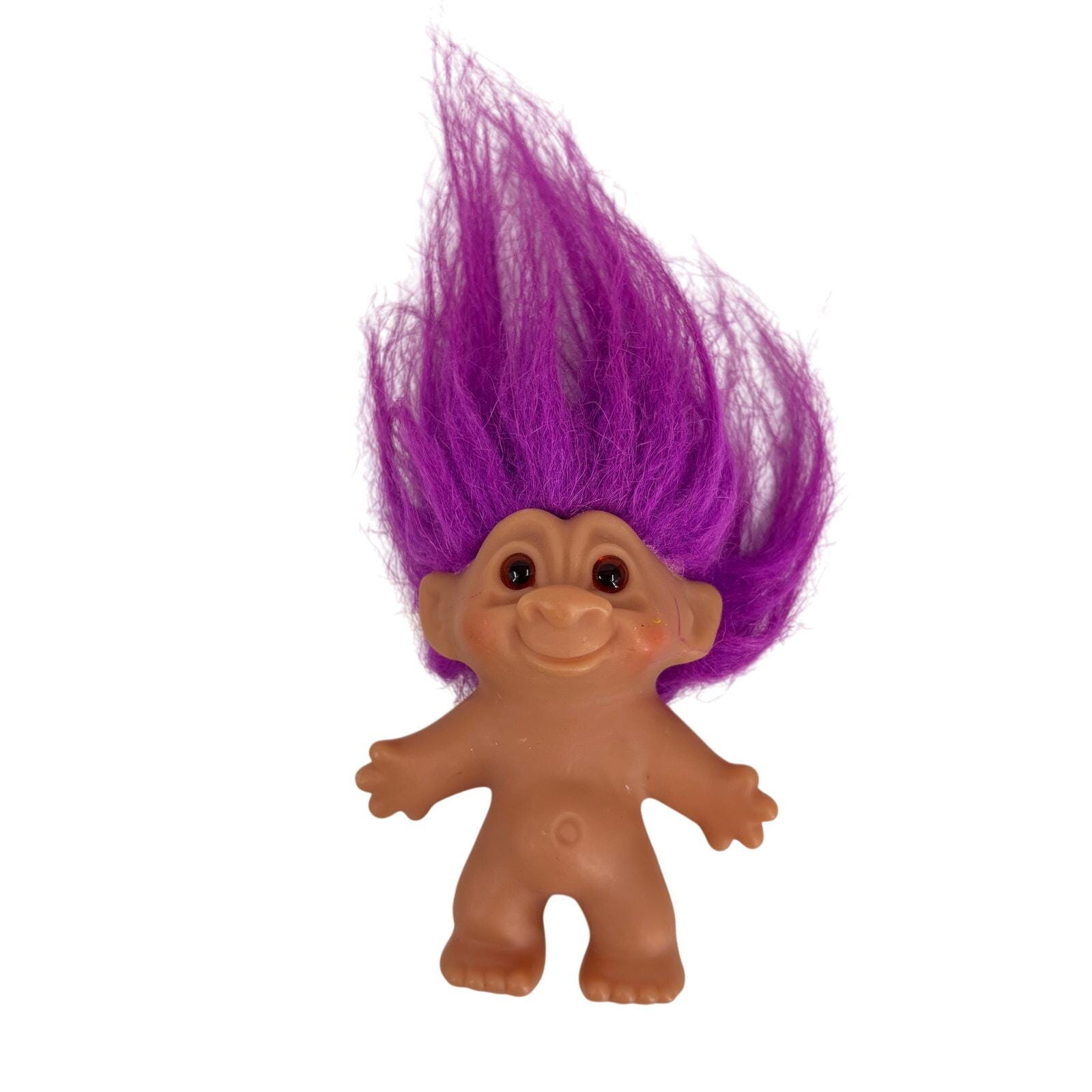 DAM 2005 Troll Doll Purple Hair Brown Eyes 3 Inch Body Plastic Figure Vintage