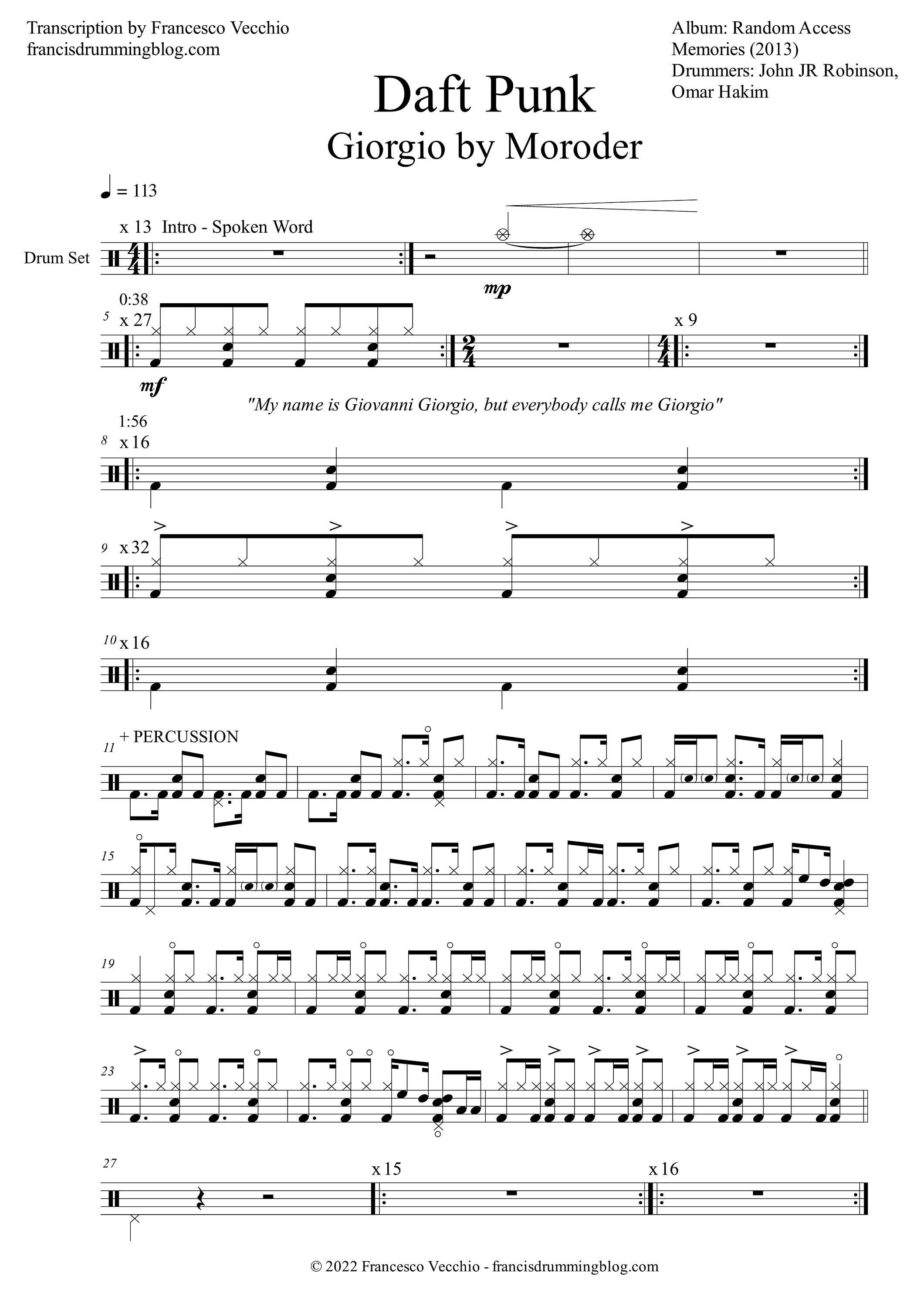 Daft Punk - Giorgio by Moroder (drum Sheet Music) - Etsy