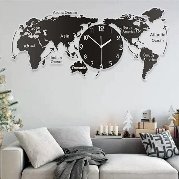 Horloge murale carte du monde Design 3d pour chambre et salon