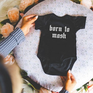 born to mosh baby/toddler shirt, goth baby gift, emo baby gift, elder emo pregnancy announcement, emo newborn gift, goth toddler, emo kid