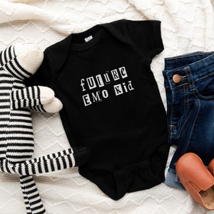 future emo kid baby shirt, emo kid in training toddler shirt, goth baby gift, emo baby gift, elder emo pregnancy announcement, emo newborn