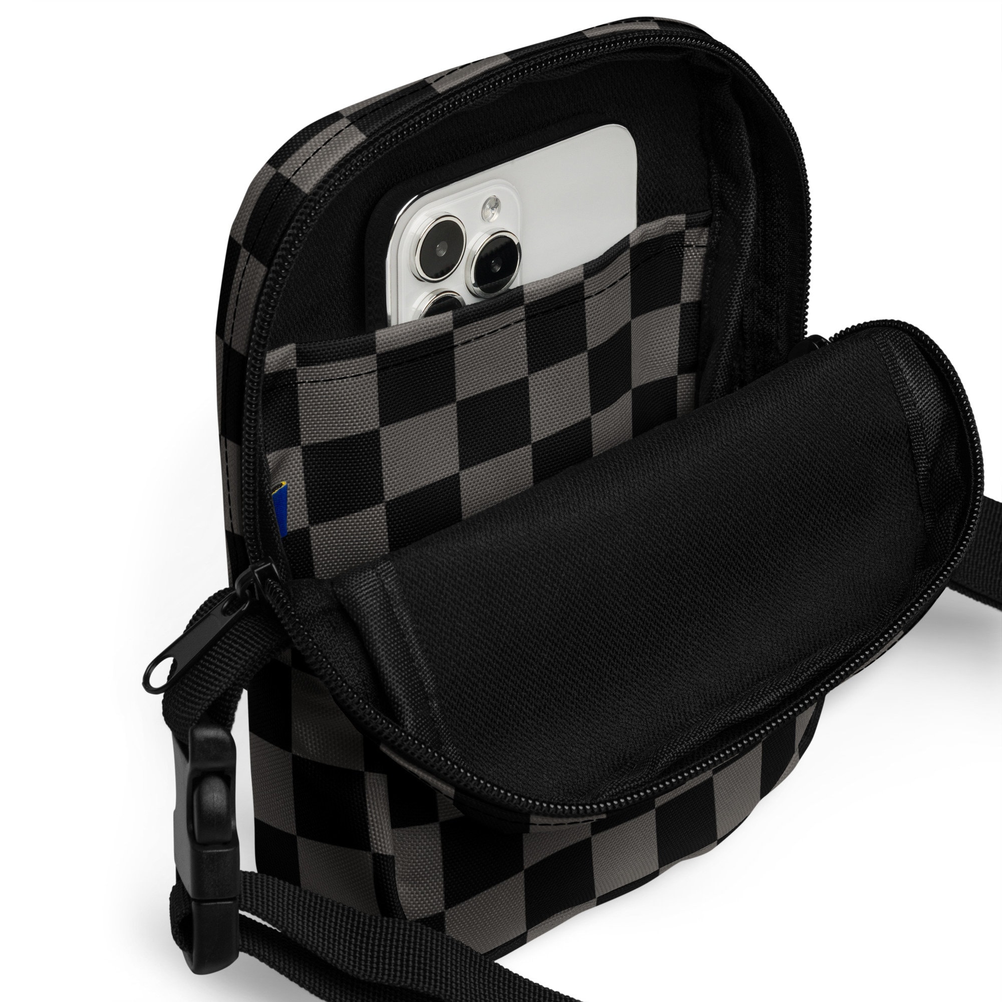Black and Grey Checkered Crossbody Bag, Elder Emo Tote Bag Black and Grey Checkered Crossbody Bag, Elder Emo Tote Bag