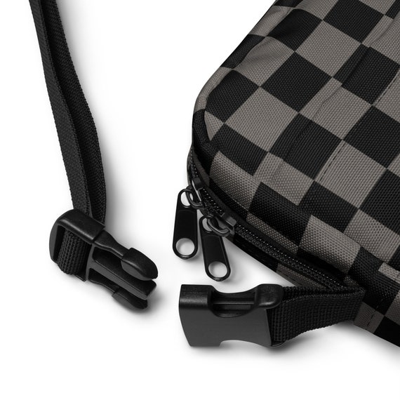 Black and Grey Checkered Crossbody Bag, Elder Emo Tote Bag