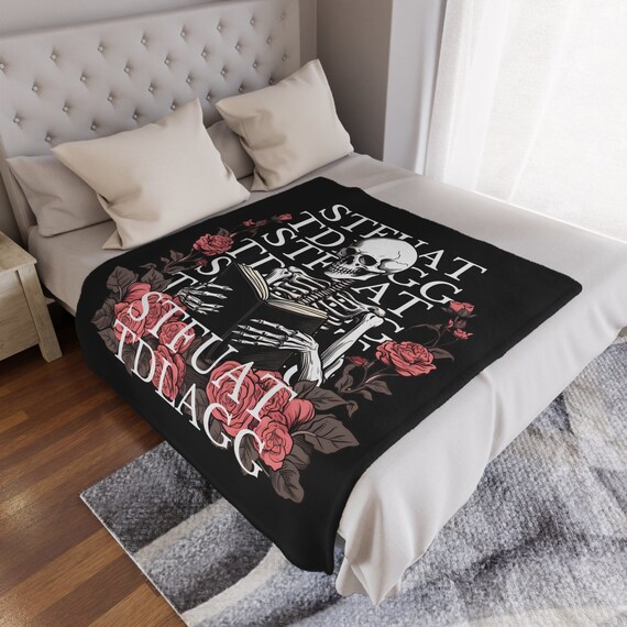 stfuattdlagg blanket, bookish blanket, macabre decor, reading blanket, goth blanket, gift for reader