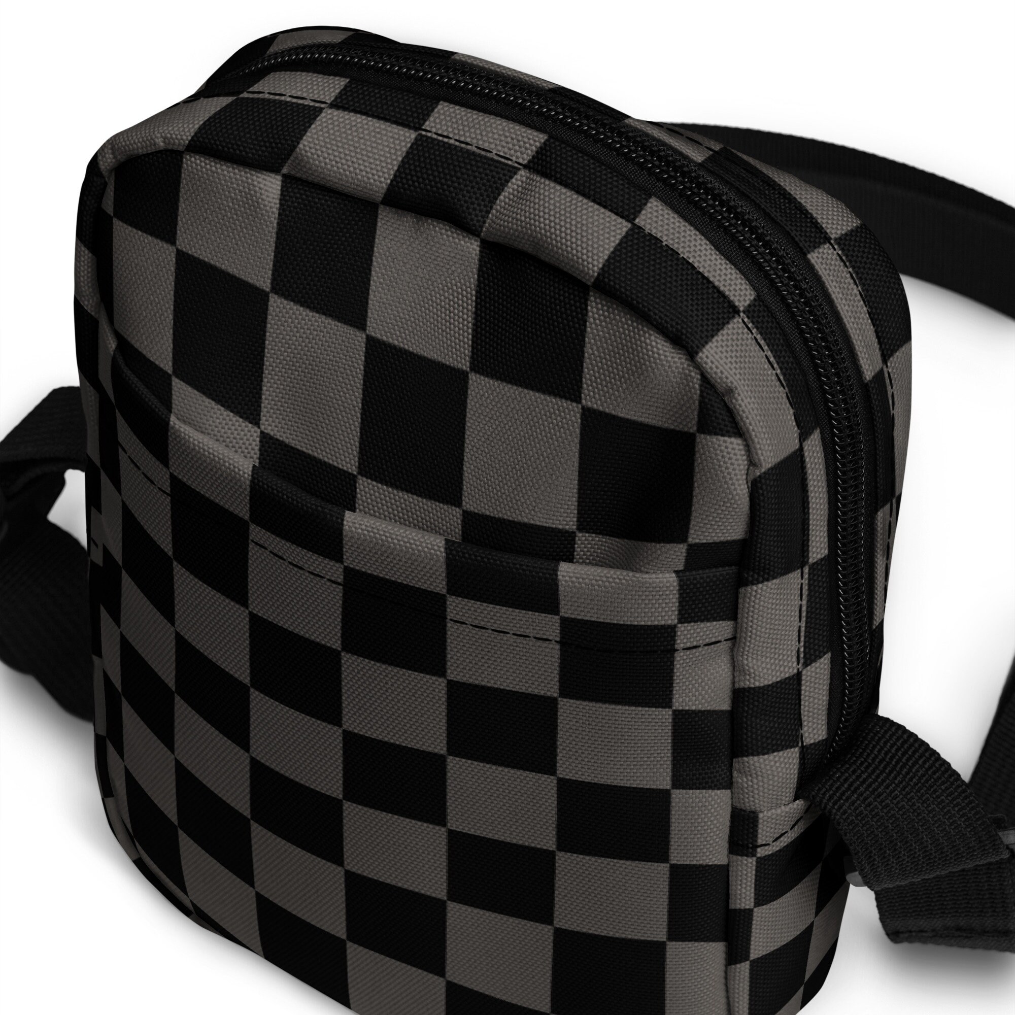 Black and Grey Checkered Crossbody Bag, Elder Emo Tote Bag