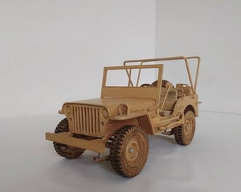Drewniany model wojskowy Jeepa, fachowo wykonany z wysokiej jakości drewna, replika, ręcznie robiony drewniany samochód kolekcjonerski, wystrój domu, wystrój biura