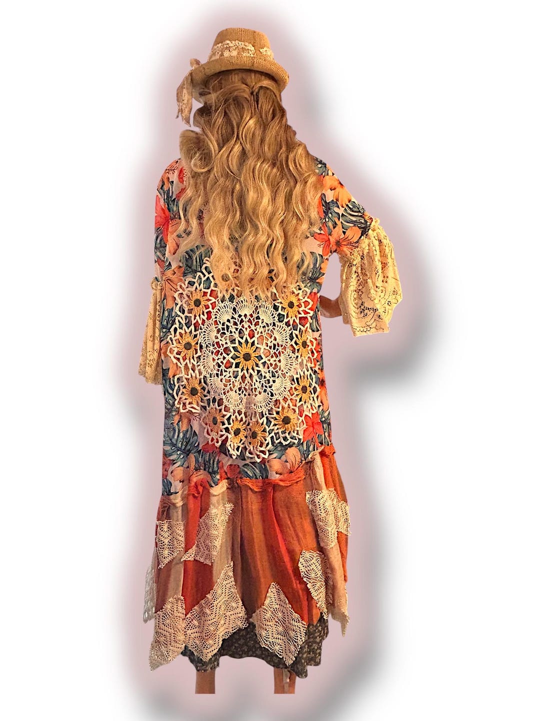 Upcycled Old Robe Upcycled Summer Boho Long Cover up or Feminine Robe, Vacation ...
