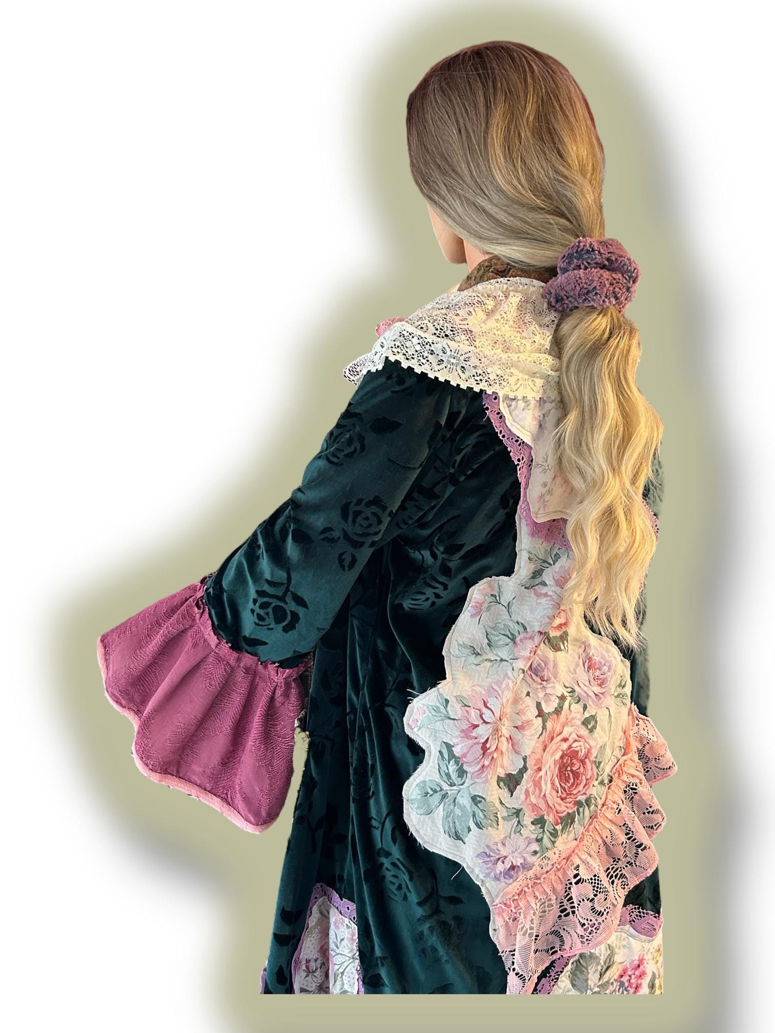 Upcycled Old Robe Emerald Green Velvet Robe: Upcycled Victorian Embossed Lace, Size M - Etsy