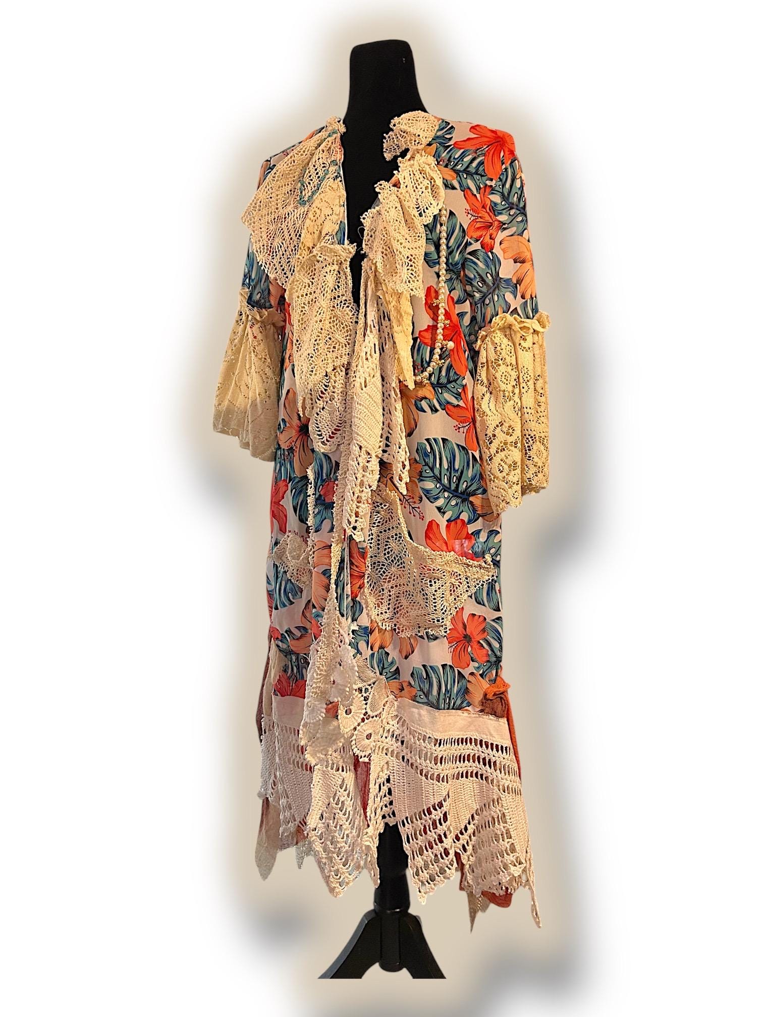 Upcycled Old Robe Upcycled Summer Boho Long Cover up or Feminine Robe, Vacation ...