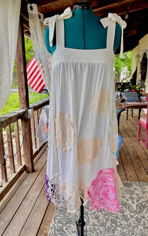 Boho Summer Dress Repurposed Womens Flowy Gauze Dress Sz L-XL