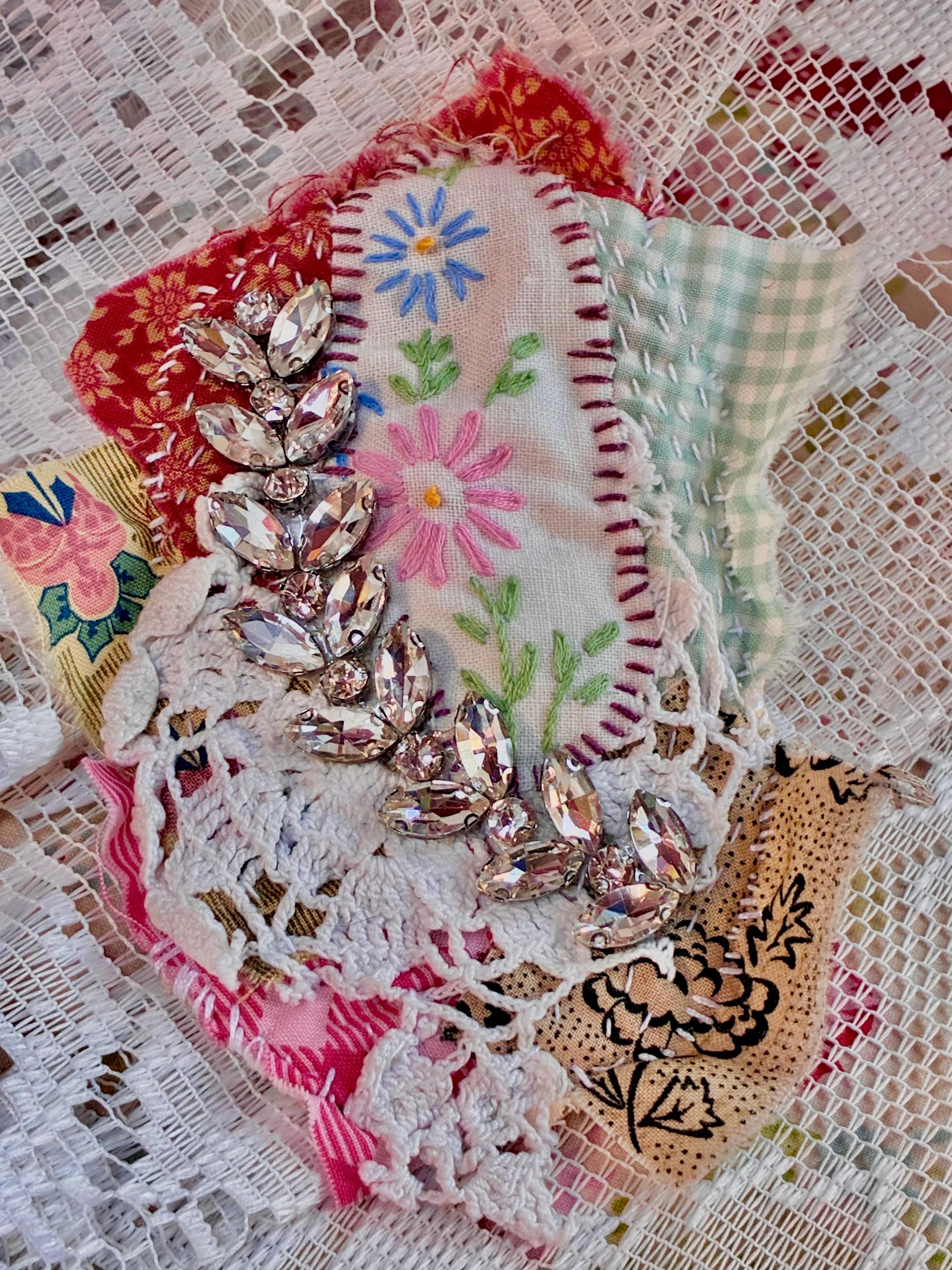 Spring Brooch Model Upcycled Slow Stitched Spring Floral Brooch Pin, Handmade Wearable Art ...