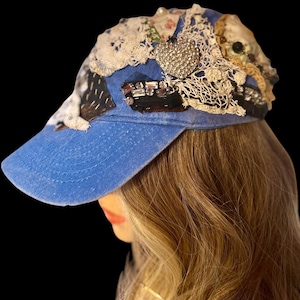 BOHO Blauwe baseballpet met truckerpet Vrouwelijk zwaar verfraaid Uniek met veters Eén maat Casual Fun S-L