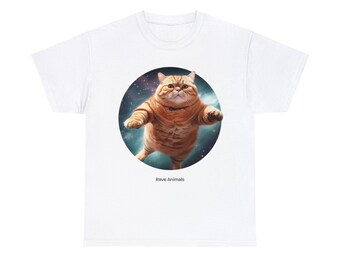 Intergalactic Fat Cat Flying Unisex Heavy Cotton Tee