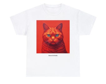 Rode kat blauwe ogen Unisex zwaar katoenen T-shirt