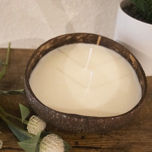 Coconut Bowl, Coconut Shell, 2 Wick Soy Wax Candle image 1