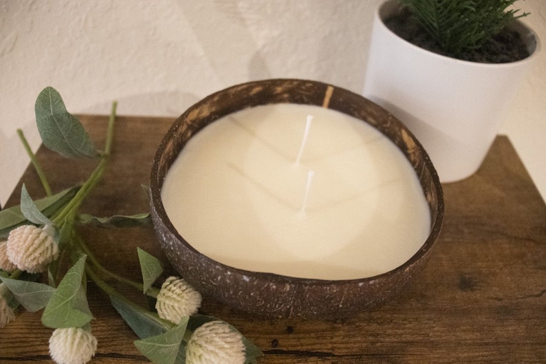 Coconut Bowl, Coconut Shell, 2 Wick Soy Wax Candle image 1