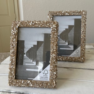 Crushed Glass, Broken Glass Pieces, Reflective Glass Picture Frame, Wedding/Anniversary Gift Idea, 4x6&quot; or 5x7&quot; Frame Gold