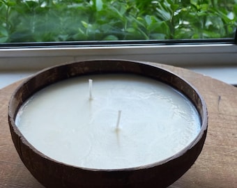 Coconut Bowl, Coconut Shell, 2 Wick Soy Wax Candle