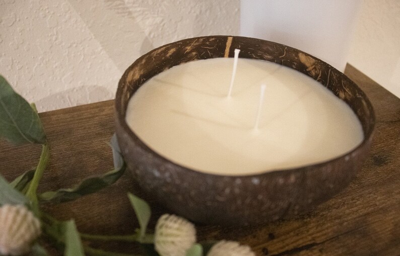 Coconut Bowl, Coconut Shell, 2 Wick Soy Wax Candle image 2