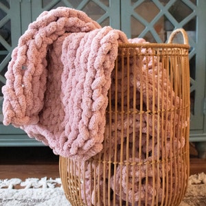 Chunky Hand Knit Chenille  Blanket