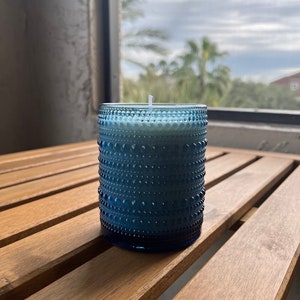 Blue Vintage Glass Hand poured Soy Wax Candle, Great Gift Idea