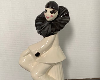 Vintage Art Deco Porcelain Pierrot Figurine Sitting and Thinking - Grabs Visual Attention