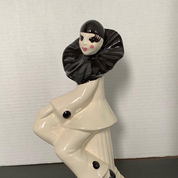 Vintage Art Deco Porcelain Pierrot Figurine Sitting and Thinking - Grabs Visual Attention