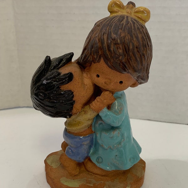 Precious Vintage Napcoware  Redware Figurine of Little Brother Kissing Hugging Big Sister Collectible