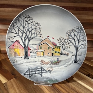 Vintage Germany Winter Countryside Hand Painted Plate 9” - Highmound