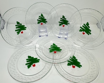 1988 Arcoroc France Christmas Tree Confetti 8” Salad or Dessert Plates - For Dayton Hudson