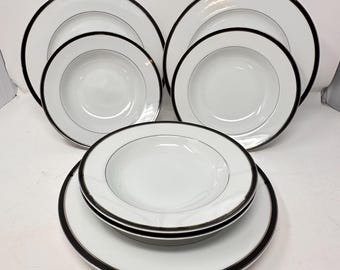 Vintage Sango Diplomat Sophisticate 356 Fine China 4 Dinner Plates 4 Soup Bowls
