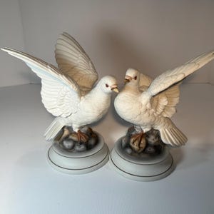 Vintage Pair of White Doves by Andrea Large Porcelain Bird Figures - Approx 8” x 6” Lovely for Wedding Related and Anniversary Decorations.