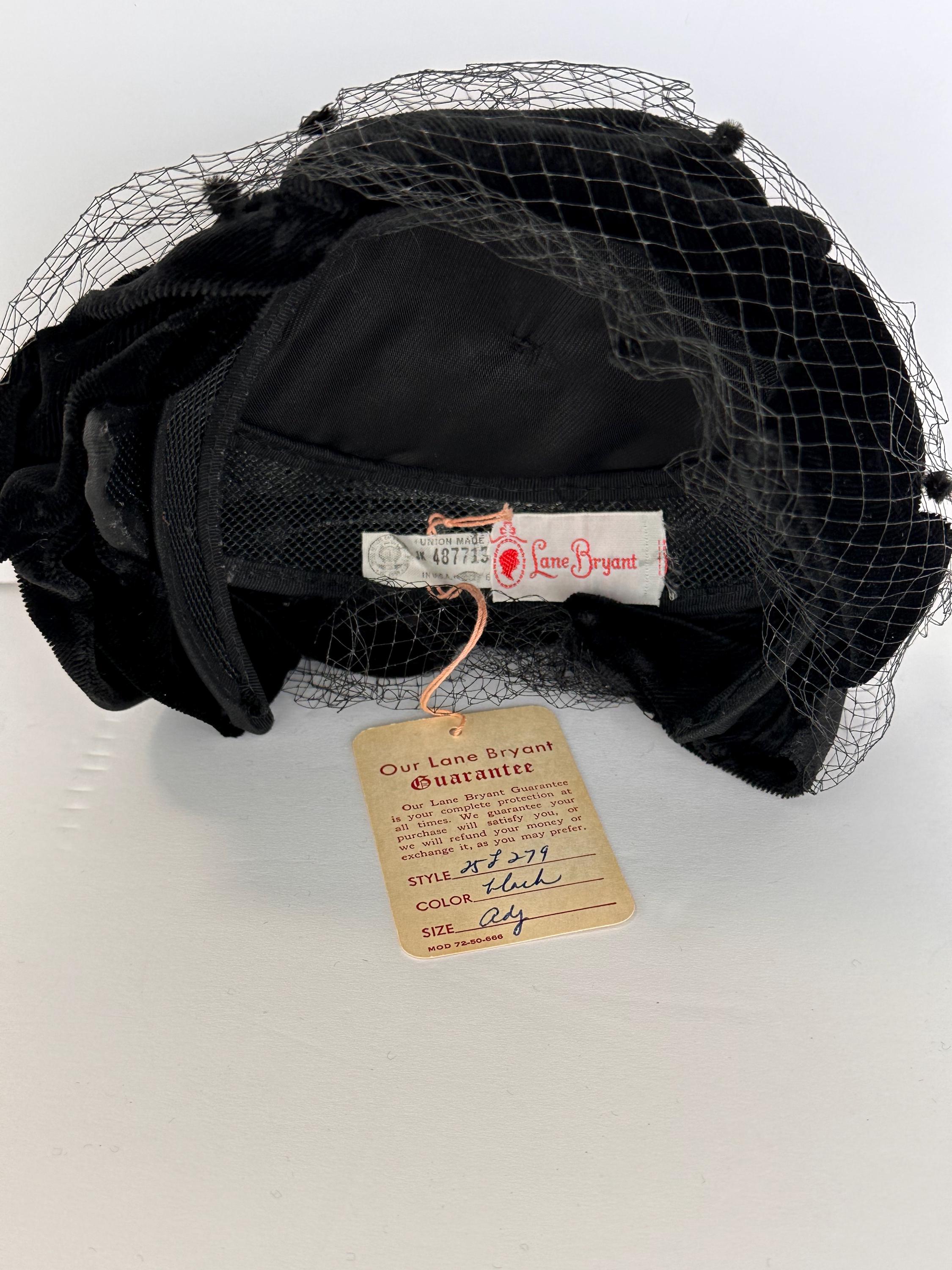 Vintage Lane Bryant Black Velvet Pillbox Hat With Net - Mid  display picture 2