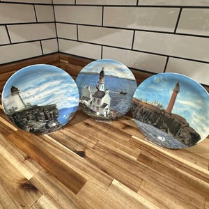3 Vintage Lighthouse Decorative 8” Plates - Nautical Coastal Decor