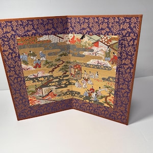 Miniature Nishijin Folding Screen: Woven Brocade, Gold & Silk - Kyoto Art