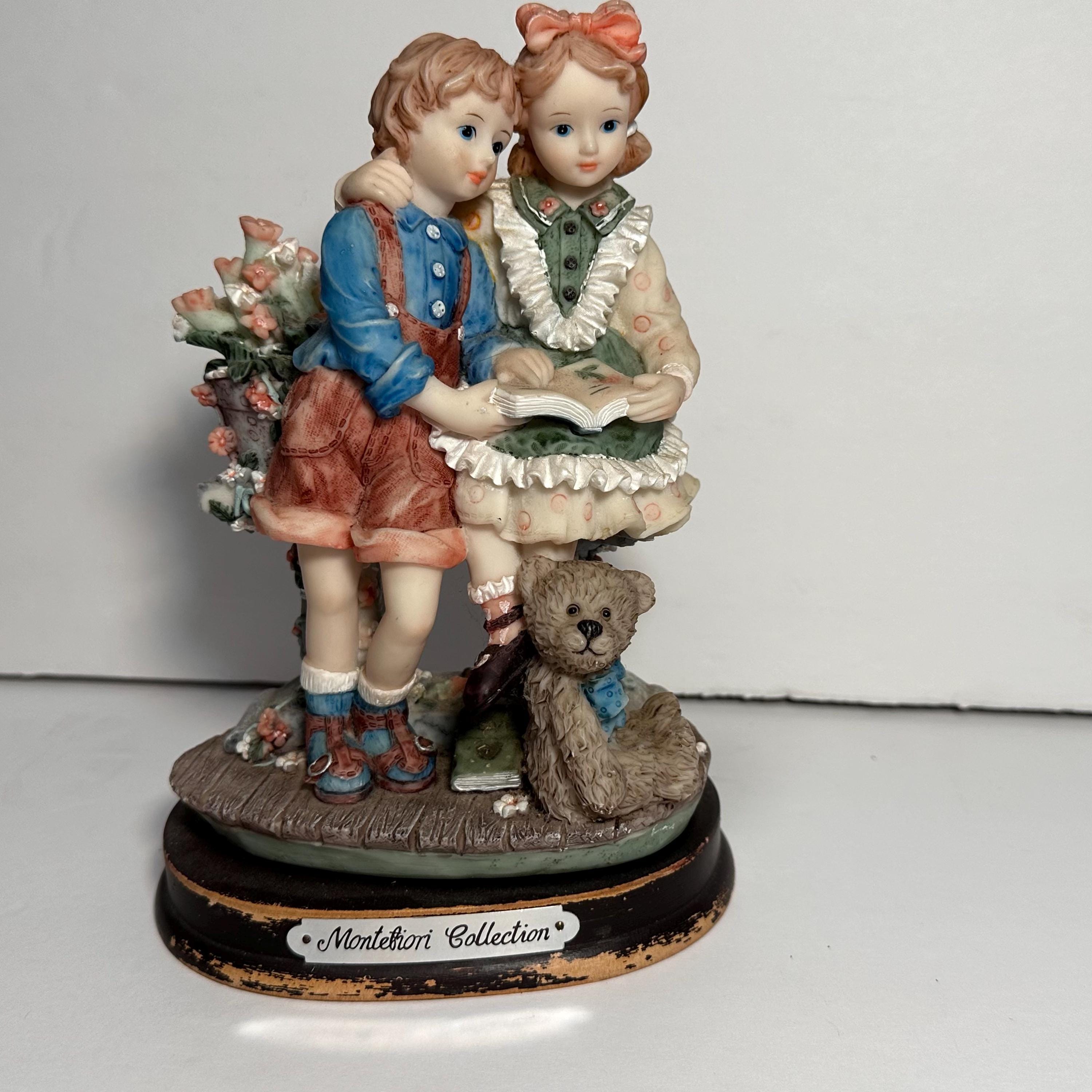 Vintage Montefiori Figurine: Brother & Sister Reading on Garden
