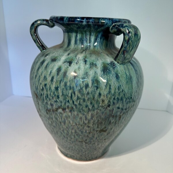 Blau Grün Tropfglasur Vase: Küstendekor Urne mit Henkeln