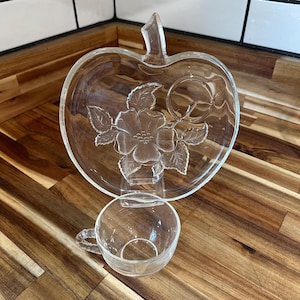 Hazel Atlas Apple Blossom Snack Set: Mid-Century Orchard Plates & Cups