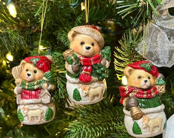 ヴィンテージ 1960 年代 クリスマス オーナメント テディベア 3 個