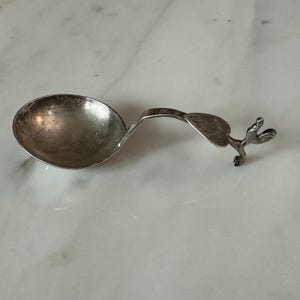 Antique 1874 Dutch Silver Mini Ladle Monkey Spoon Rooster Finial Heart Accent .833 Silver 24g
