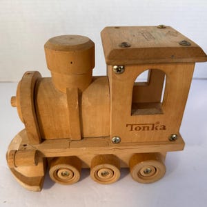 Collectible Vintage Tonka Wooden Toy Push Train Engine - 5 3/5” x 7 3/4” x 3 3/4”