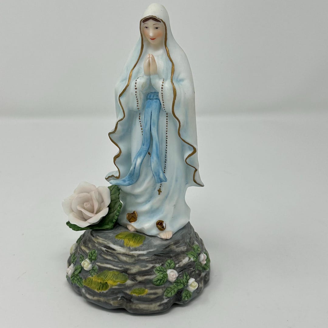 Vintage Virgin Mary Music Box Figurine, Our Lady of Lourdes Catholic ...
