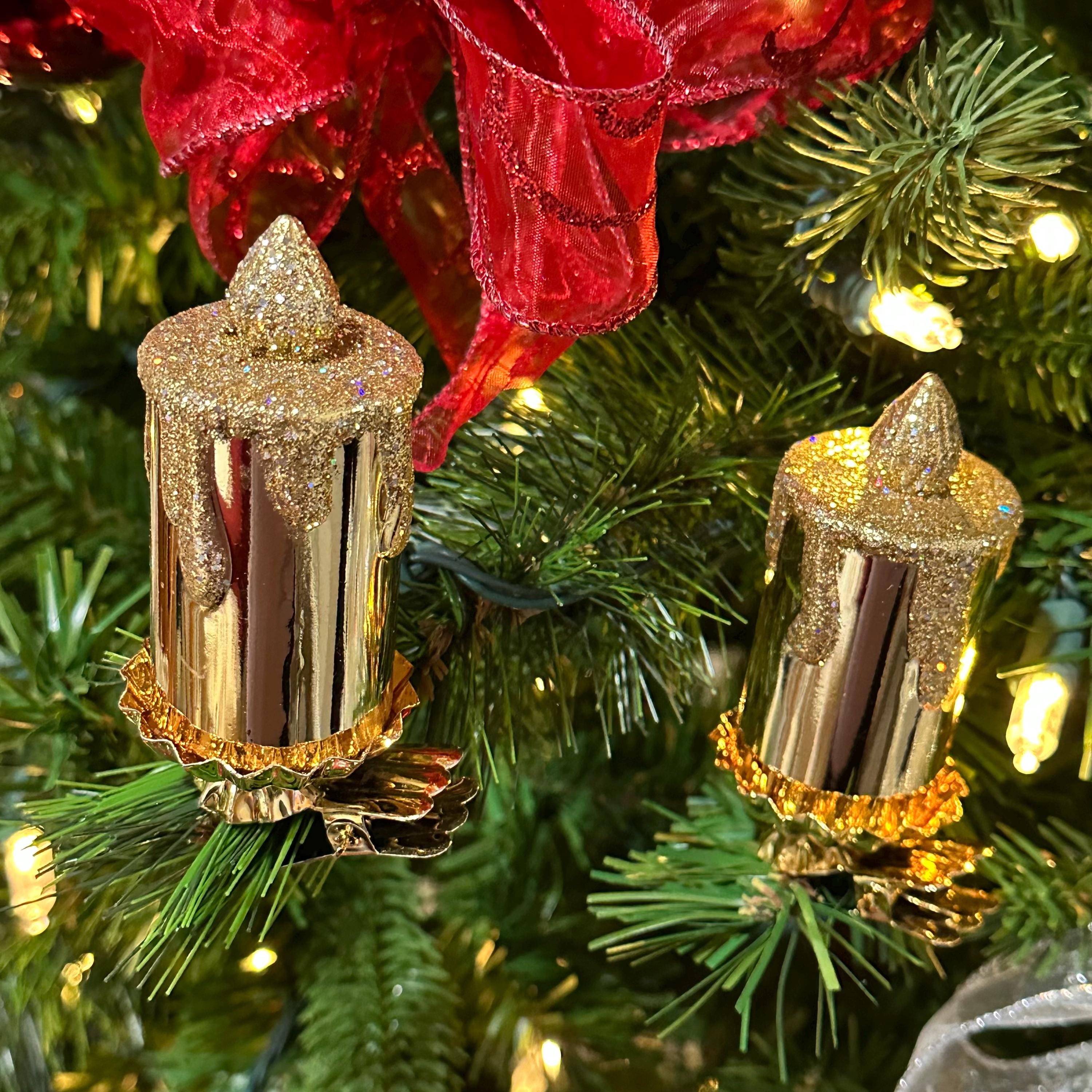 ヴィンテージゴールドキャンドル型クリップオンオーナメント2個 - 3 1