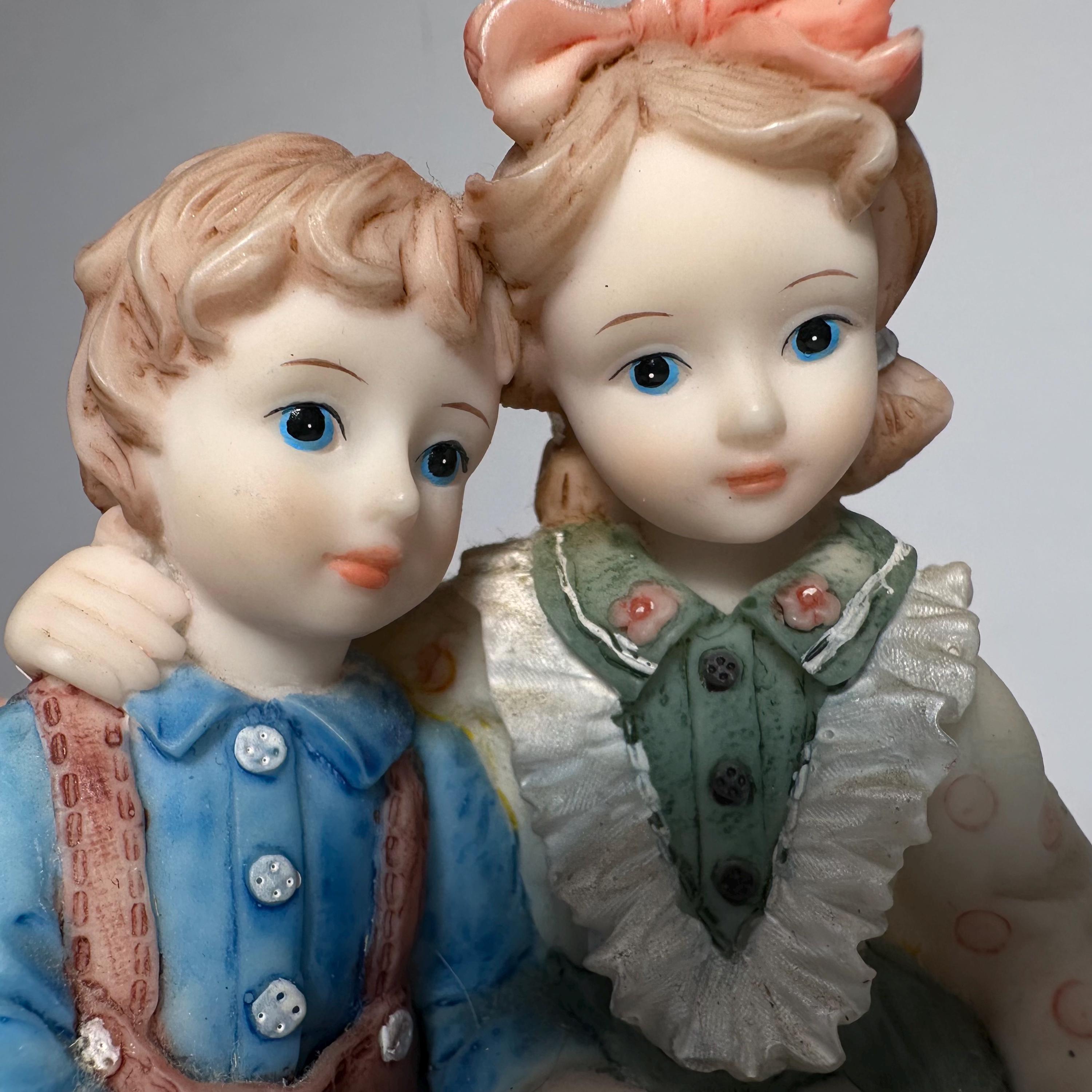 Vintage Montefiori Figurine: Brother & Sister Reading on Garden