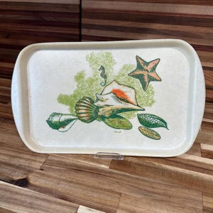 Sm Vintage Rexilite by Eubanks Fiberglass Tray with Sealife Beach Theme - 13 3/4” x 8 1/4” x 7/8”