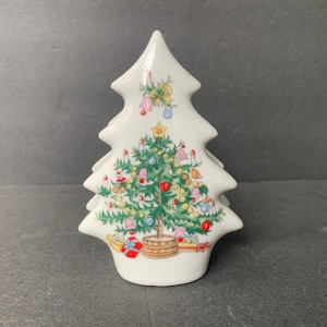 Vintage linken Weihnachtsbaum-Serviettenhalter - handgemaltes Feiertags-Küchendekor - 4 "x 3 "x 2,5"